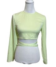 Grlfrnd Aaryn Top Mint Green Cropped Long Sleeves Wrap Around Tie Women’s Size S