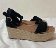 Aqua Women’s Ria Suede Espadrille Platform Sandals Black Size 10