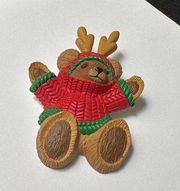 HMK CDS Hallmark Cards Teddy Hear With Reindeer Antlers Christmas Brooch Pin