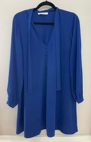 Amanda Uprichard Blue Tie Neck Long Sleeve Shift Dress Medium