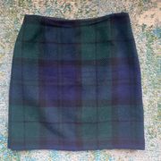 Vintage Eddie Bauer blue green plaid wool blend mini skirt, size 6