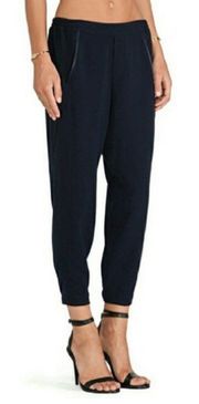 Navy Satin Trim Crepe Pull-On Joggers Size Small