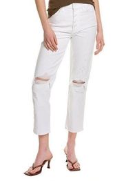 7 For All Mankind High Waist Cropped White Straight Button Fly Jean Size 28