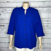 Susan Graver Size XL Royal Blue Mandarin Collar Crepe Button Up Shirt Jacket