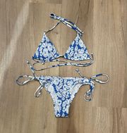 Blue And White Floral Bikini Set