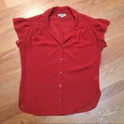 Vintage Sheer Blouse Women’s Short Cap Sleeves Unique Buttons‎ Collared V-Neck