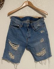 & Denim Brand Womens Jean Shorts Blue Cut Off Stonewash Mid Rise Distressed 32