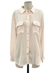 Equipment Slim Signature Silk Shirt Pale Pink Cream Size Large