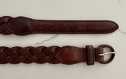 Vintage Braided Woven 100% Genuine Leather Belt in Rich Dark Brown Size Small