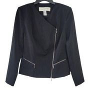 Doncaster Black Wool Blend Side Zip Moto Style Blazer Jacket Size 4 NWT