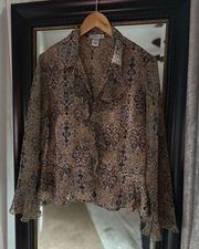 NOTATIONS Ruffle Button Down Paisley Blouse Size Large