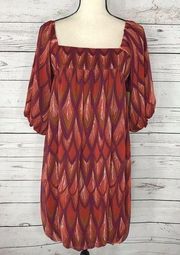 Gianni Bini SZ 6 Dress Bubble Geometric Texture Hot Chili Pepper Square Neck