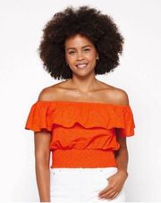 1. State Top Tigerlily Eyelet Ruffle Smocked Crop Orange Size XS NWT