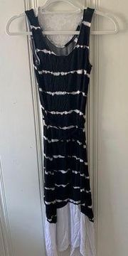 Black White Tie Dye Asymmetrical Maxi Dress