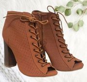 Bamboo Perforated Laced Up Booties Size 9