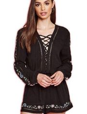 Kendall+Kylie Long Sleeve Black Romper With Colorful Stitching Size Small