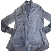 YOUNG FABULOUS & BROKE Extra Small XS Blue Faded Button Up Top Longsleeve