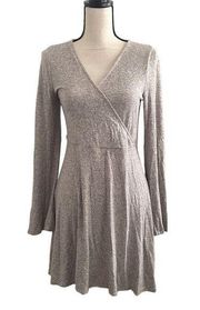 Light Brown Bell Sleeve Fit & Flare Faux Wrap Dress Express size 6 Small Mini