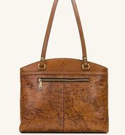 Leather Poppy Tote in Signature Map