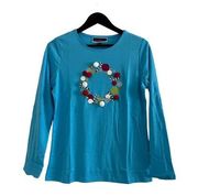 NEW  Holiday Scoop neck tshirt long sleeve Christmas Wreath Granny