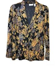 Chico's  Travelers One Button Slinky Floral Jacket Black Brown 1