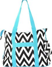 18" Chevron Prints Large Roomy Canvas Tote Beach Bag (Black Blue) Brand: Ever  Rear and inside zipper Pocket