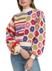 FARM RIO Rainbow Multicolor Crochet Sweater in Size Small