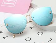 Sunglasses Pink blue cat eye mirror rimless sunglass womens luxury