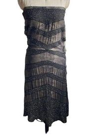 Haute Hippie Silk  Gunmetal Steel Beaded Strapless Dress - Small