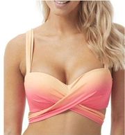 Coco Reef Bikini Top Hot Pink & Orange Cross front Halter Tie 36 / 38C NWT