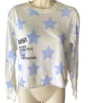 NASA White & Blue Stars Thin Pullover Raw Bottom Edge Sweatshirt ~ Women's XS