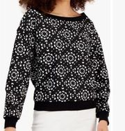 INC black & white jill flower sweater size M