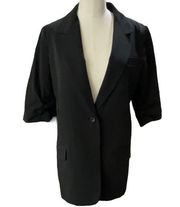 Elizabeth and James Black One Button Notch Collar 3/4 Sleeve Blazer Jacket