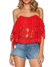 NWT Tularosa Amelia Red Lace Crochet Cropped Off The Shoulder Blouse Top M