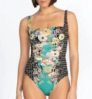 NWT Johnny Was Mila Ruched One Piece Swimsuit Floral Mixed Print Boho Small