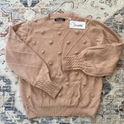 Simplee Sweater camel Soft Knit popcorn chevron classic fall sweater Large nWT