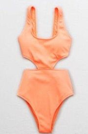Aerie Ribbed One Piece Cut Out Swimsuit L Coral / Orange Large