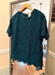 NEW Philosophy Womens TOP Medium Dark Teal Lace Fully Lined Short Sleeve Classic