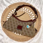 Dooney & Bourke Signature DB Logo Slouch Shoulder Bag Purse Brown Y2K