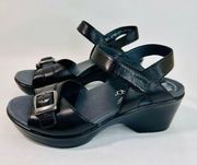 Dansko for The Walking Company Black Leather Sandals Ankle Strap/Med Heel sz 37