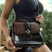 BRAHMIN Vintage Rare Cara Black Brown Tuscan Genuine Leather Cross Body Purse