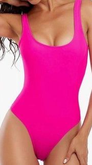 Vintage Le Cove Women's 90s One Piece Swimsuit Hot Pink Ribbed high leg