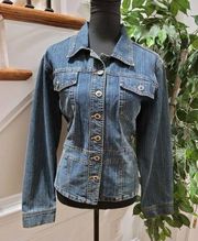 Duck Head Women's Blue Denim Cotton Long Sleeve Buttons Style Stretch Jacket L