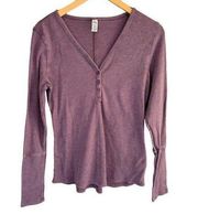 Zyia Active Don't Wake Me Purple Waffle Knit Button Front Henley Top - Large