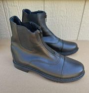 TuffRider Womens Black Leather Front Zip Cap Toe Paddock Equestrian Boots Size 8