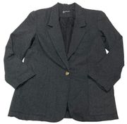 Requirements Blazer Womens 7/8 Grey Single Gold Button Jacket Vintage Wool Poly