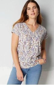 J. Jill Luxe Supima Pleat Back Tee Shirt Floral 4X
