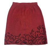 Peruvian Connection Red Black Embroidered Skirt 100% Pima Cotton Size XS Women's