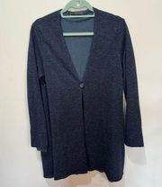 PERUVIAN CONNECTION Navy Pima Cotton Alpaca Blend Long Cardigan Sz L