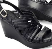 Born Neena Criss Cross  Black leather strap Sandal size 40 1/2
